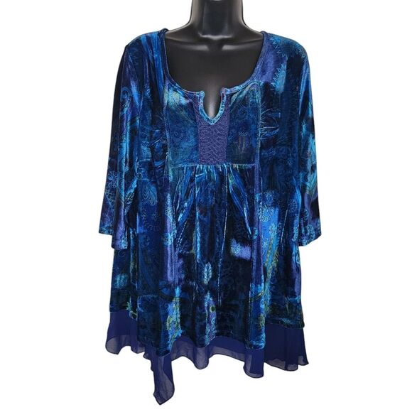 Unity World Wear Velvet & Chiffon bohemian top 1x - Picture 1 of 8